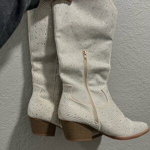 Elegant Cream Studded Women's Boots